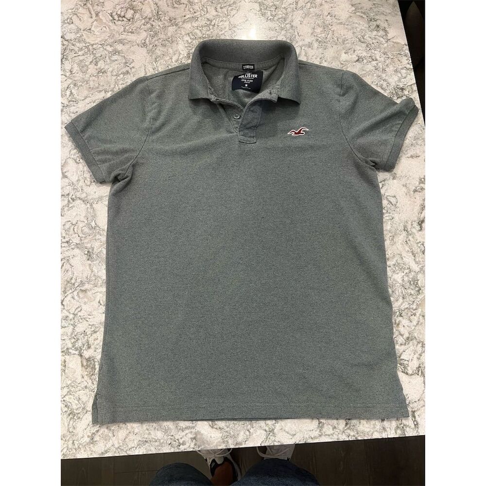 Hollister Men's Epic Flex Stretch Polo Shirt Heather Grey Size M